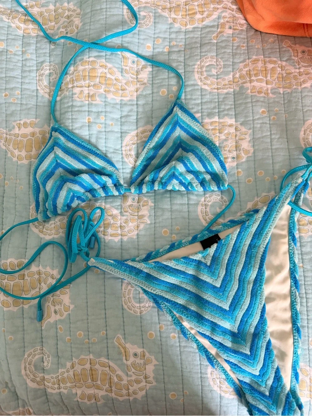 triangl swimwear Blue & Aqua Striped Triangle Bikini